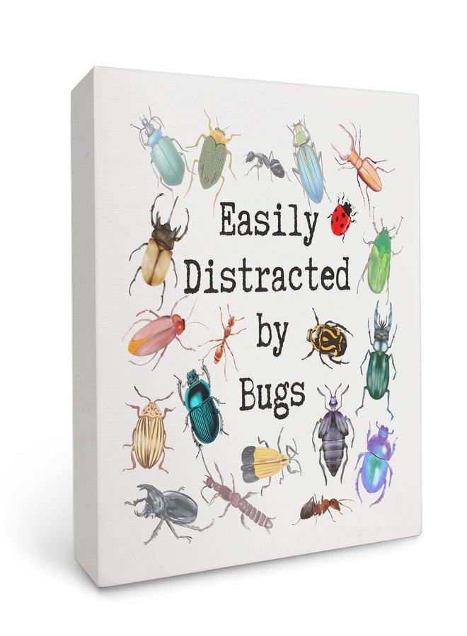 OFlich Bug Insect Decor - Distracted by Bugs Wood Box Signs for Kids Room, Cottagecore Decor, Entomology Gifts, 5x5 Inches - Image 1